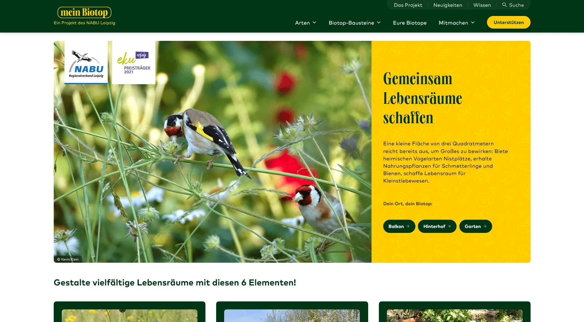 Desktop-Ansicht der mein Biotop Web-Anwendung