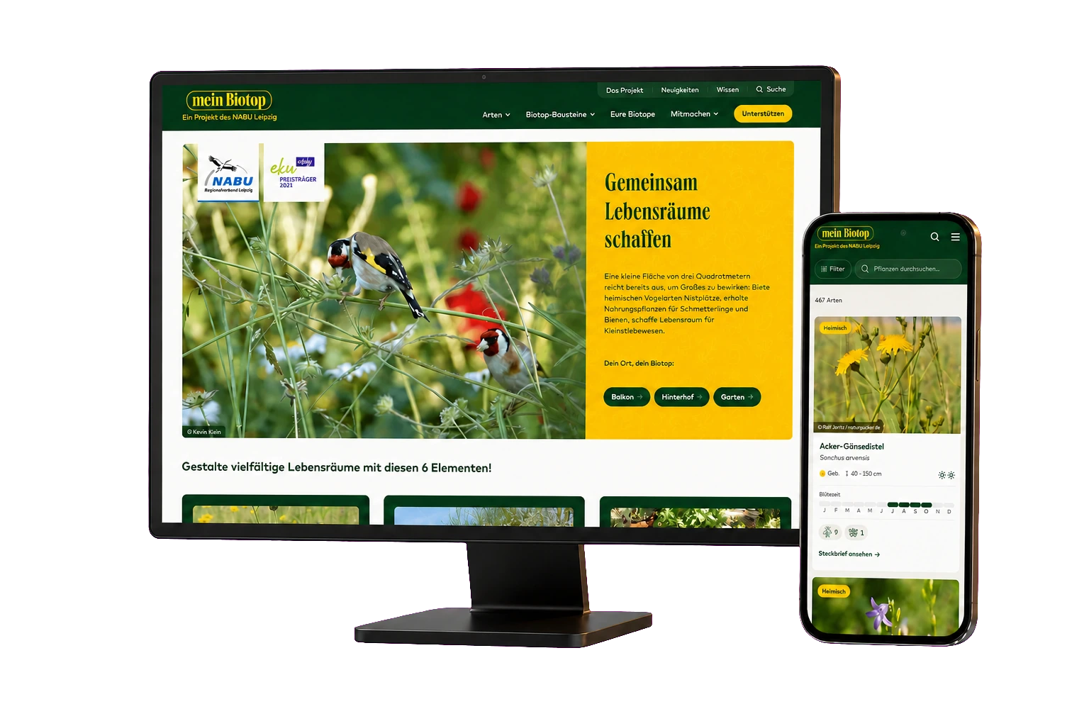 mein Biotop Web-Anwendung als Desktop- und Smartphone-Ansicht