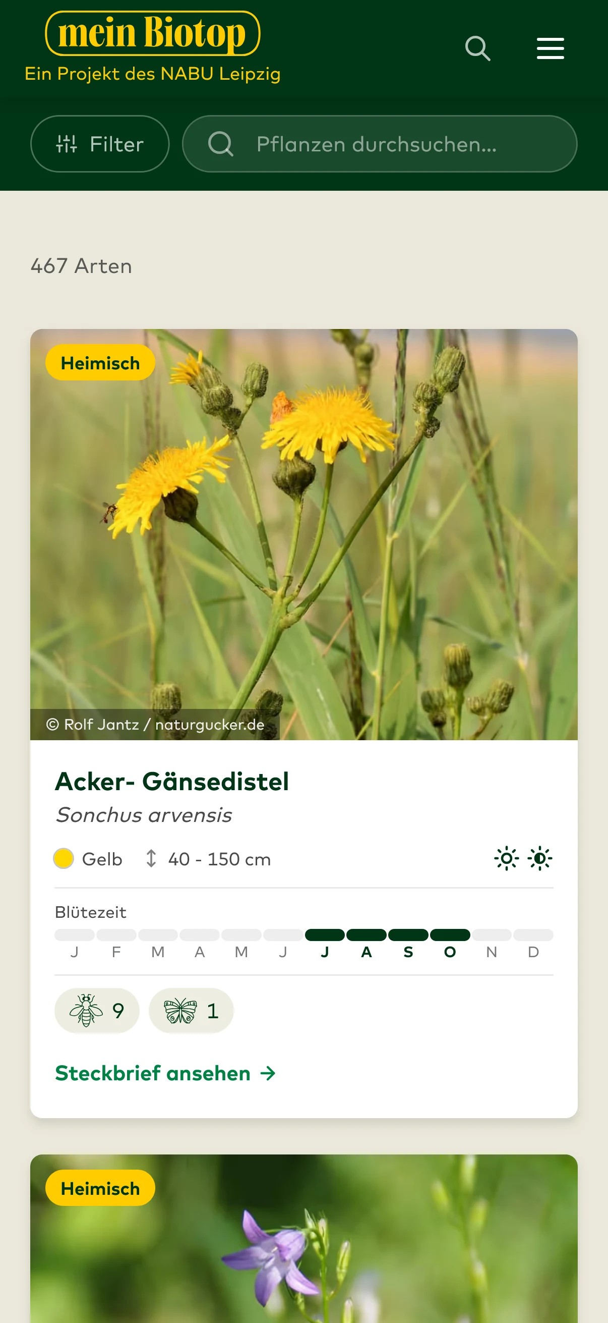 Mobile Ansicht der mein Biotop Web-Anwendung