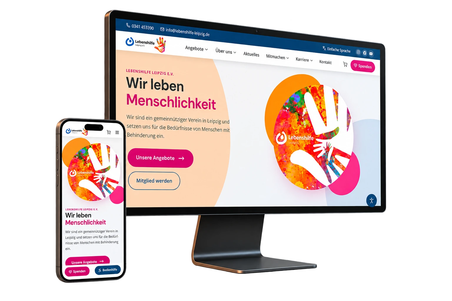 Lebenshilfe Leipzig Website als Desktop- und Smartphone-Ansicht